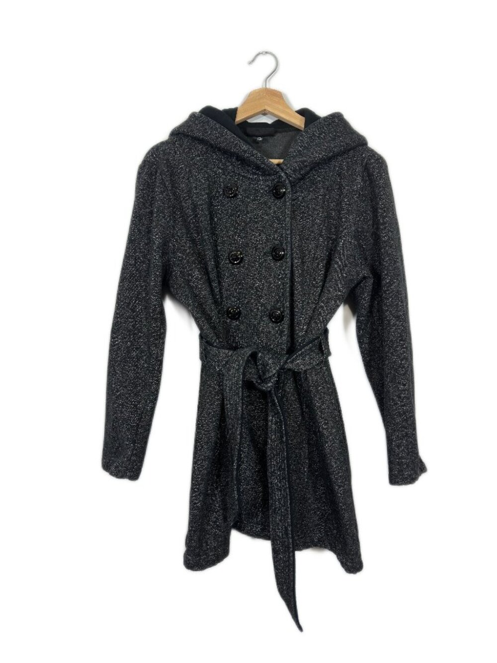 IZ Byer Women's Hooded Belted Coat Size XL Gray Classic Fall Layering Warm Comfy